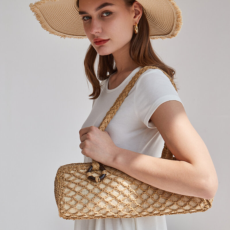 2023 Summer Sraw Shoulder Bag For Women Long handBag With Top Handle For Beach And Vacation Log shaped Lux Replica