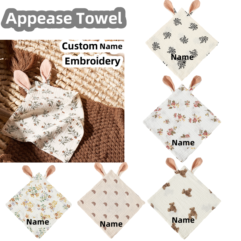 New Baby Cotton Muslin Comforter Blanket Custom Logo Sleeping Dolls Print Kids Sleep Toy Soothe Saliva Towel