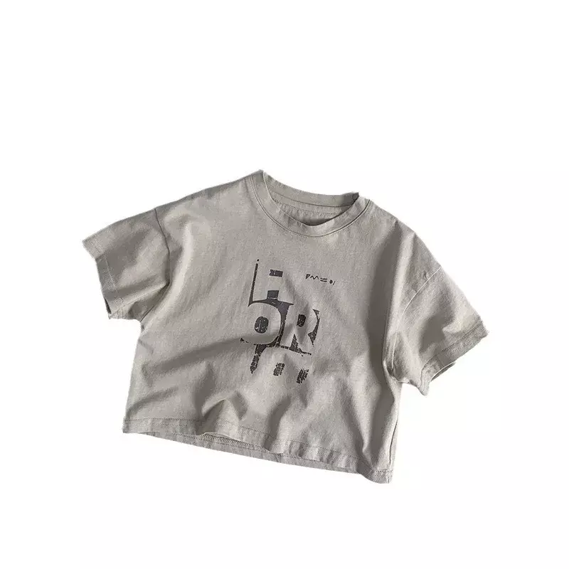 Camisetas de manga corta para niños, camisetas de algodón con estampado para bebés, Tops versátiles holgados para niños pequeños, ropa informal para niños, 2024