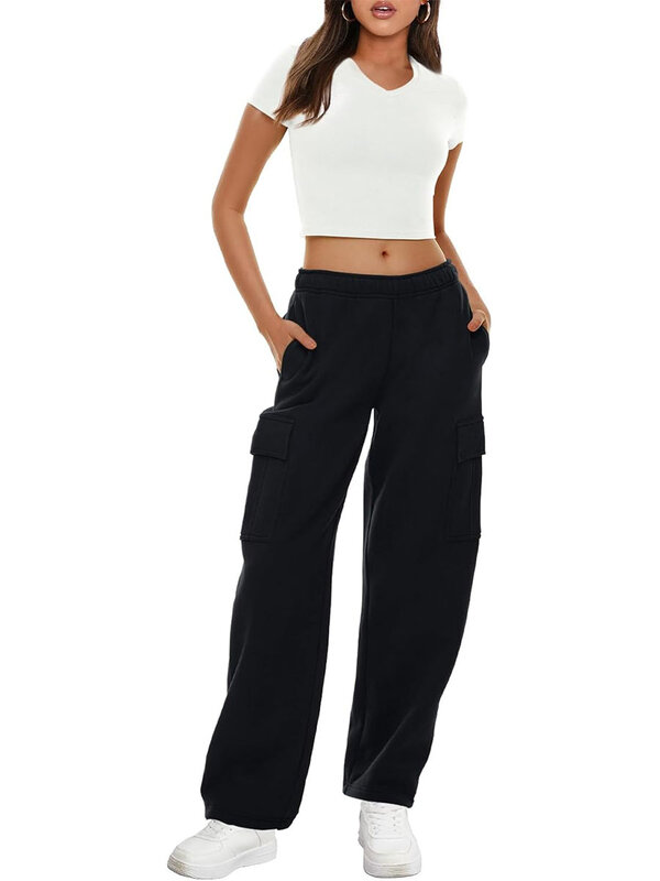 CHQCDarlys-pantalones Cargo para mujer, pantalón de chándal informal elástico de cintura alta, holgado, para gimnasio, entrenamiento
