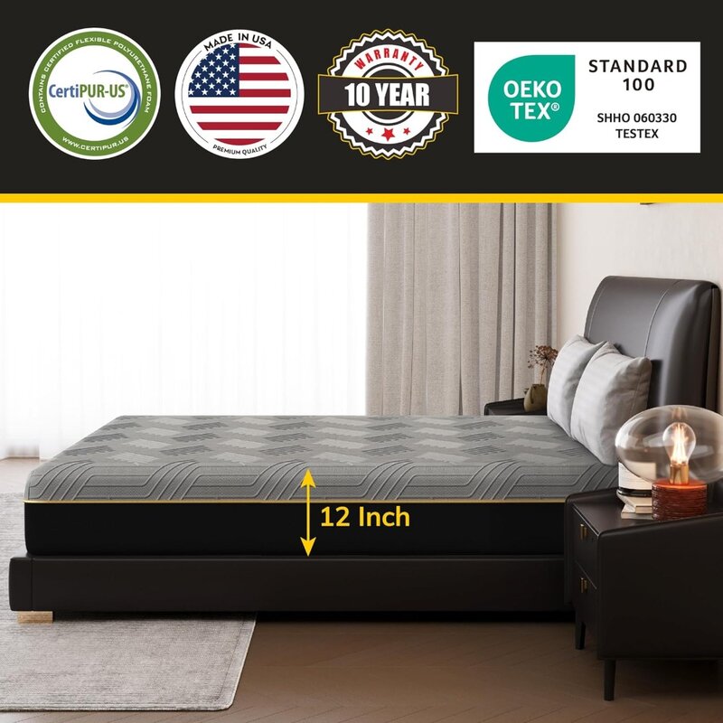 EGOHOME 12 Inch Queen Mattress, Copper Gel Cooling Memory Foam Mattress for Back Pain Relief,Therapeutic Double Matress