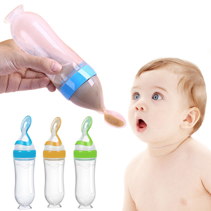 Safe Newborn Baby Feeding Bottle Toddler Sucker Silicone Squeeze Feeding Spoon Milk Bottle Baby Training Feeder Food Supplement
