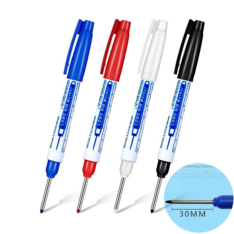 4 Pcs/Set 30mm Long Head Markers Carpenter Construction Deep Hole Marker Pens Multi-purpose Marking Pen Writing Tool