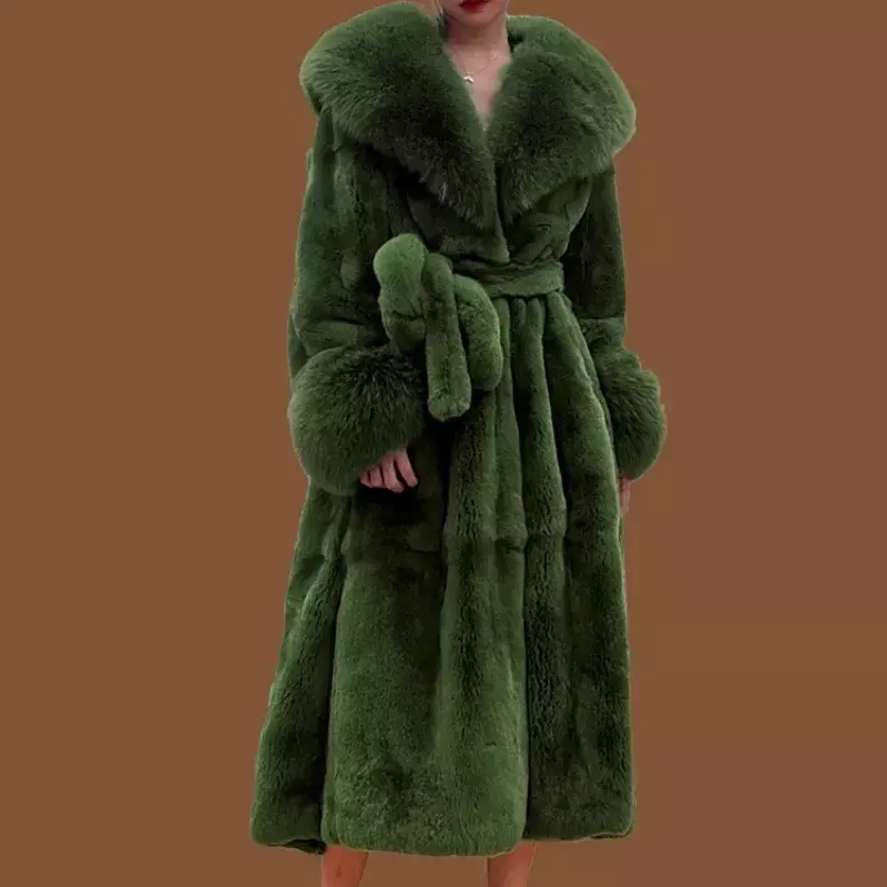 Zimowe damskie długie płaszcz ze sztucznego futra grube ciepłe futra z norek płaszcze z piór ponadgabarytowych odzieży wierzchniej futrzany kołnierz luksusowa odzież damska