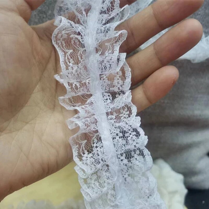 1Yards Pleated Guipure Tulle White Lace Ribbon Trim 4cm Diy Sewing Elastic Lace Fabric Dress Underwear Decoration Clothes Crafts
