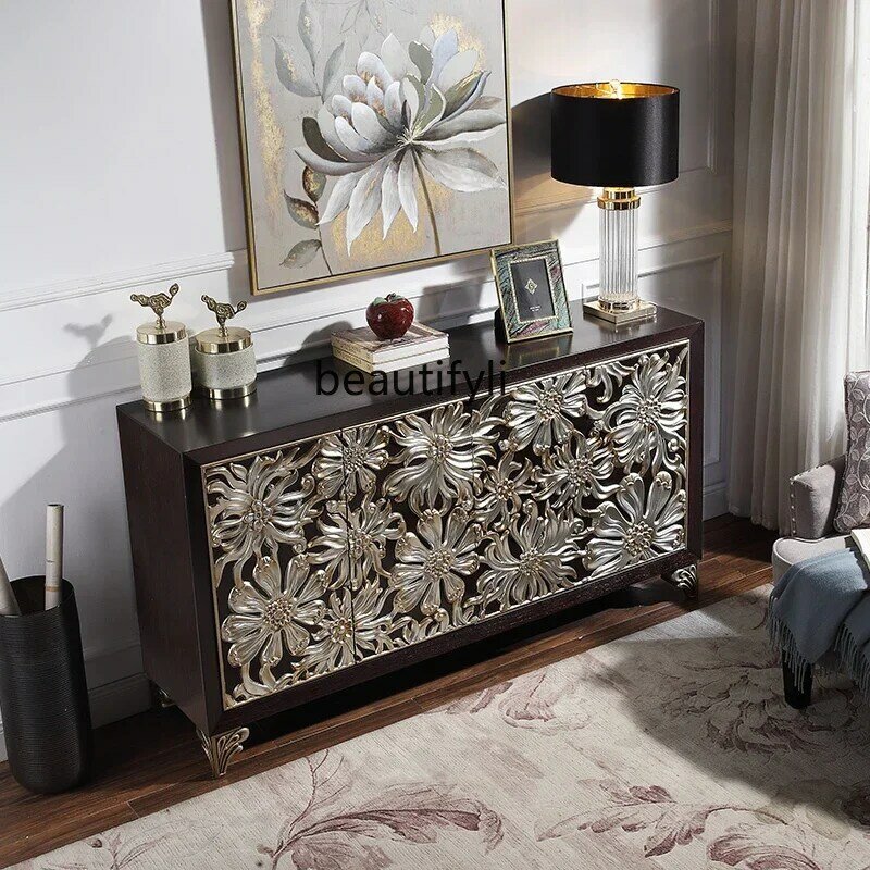 Light Luxury Entrance Shoe Cabinet  Entrance Screen Cabinet Living Room Partition Curio Cabinet American Solid Wood Sideboard