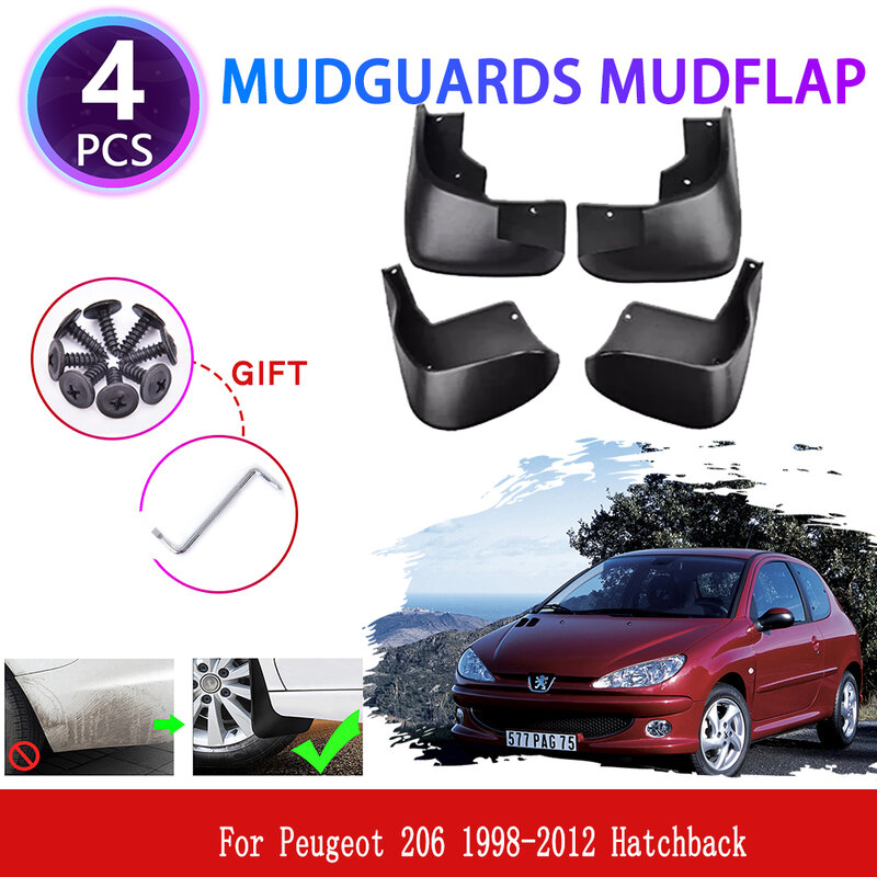 For Peugeot 206 1998-2012 Hatchback Hatch Mudguards Front Mudflaps Fender Mud Flap Splash Guards Cover Styling Wheel Accessories