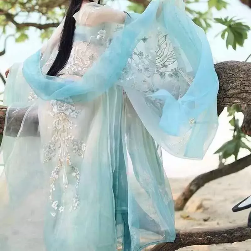 فستان هانفو صيني مطرز تقليدي للنساء ، هانفو نسائي ، فستان حفلة هالوين تأثيري ، وردي وأزرق ، 3 مجموعات