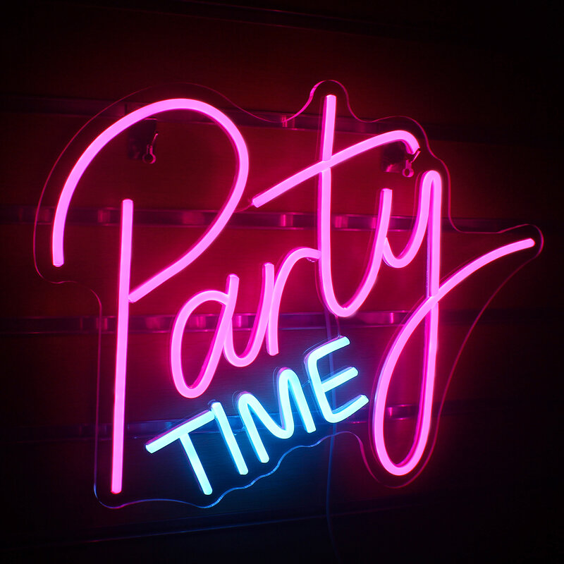 Party Time LED Neon Sign, Decoração do Quarto, Casa, Bar, Aniversário, Casamento, Festival, Pendurado Arte Rosa, Decoração Da Lâmpada De Parede, Logotipo