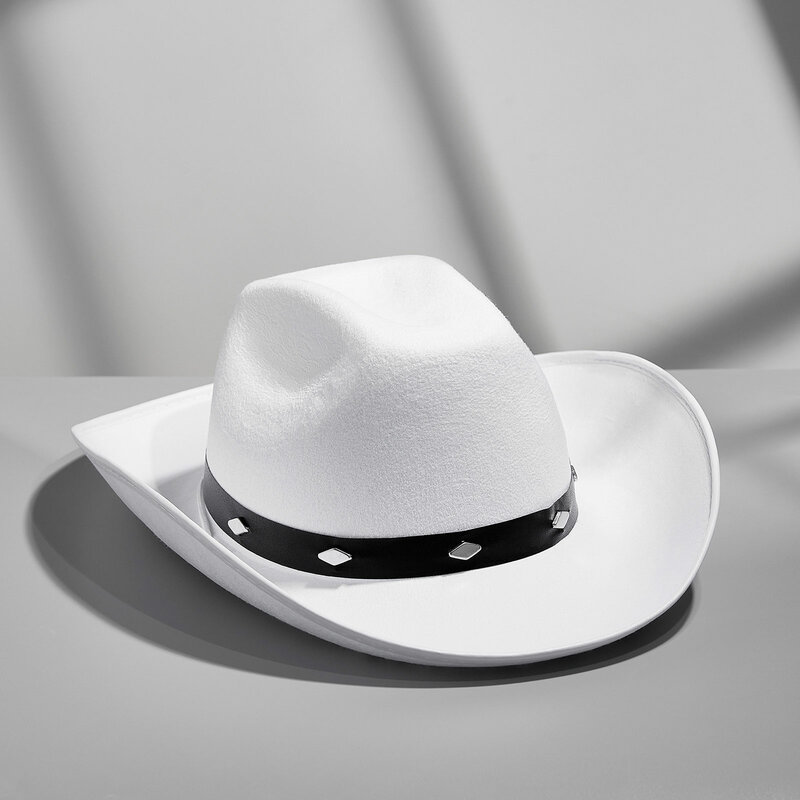 Men's Women's Big Brim Western Cowboy Hat Sun Hat Wide Brim Stitch Hat with Chin Rope Dick Cowboy Hat Brown/Red