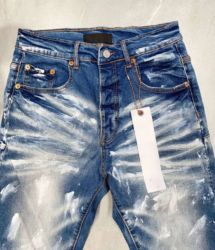 Jeans di marca ROCA viola riparazione di alta qualità Denim Skinny a vita bassa 1:1 pantaloni taglia 28-40