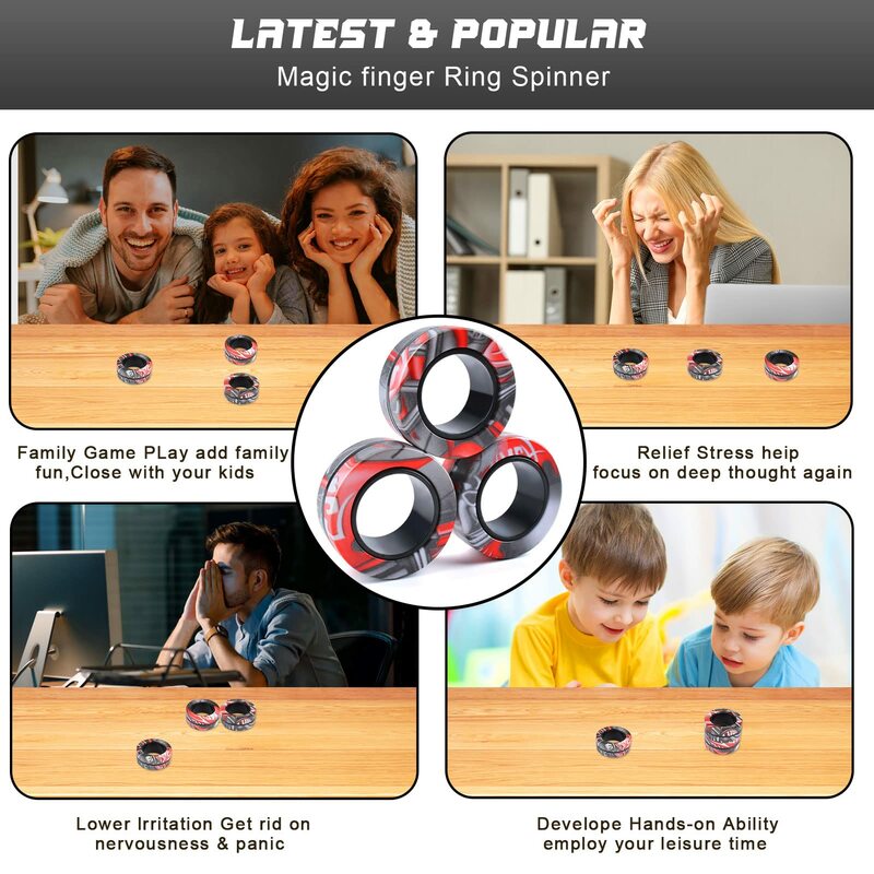 3 Buah Mainan Cincin Magnet Fidget Spinner Cincin Magnet Jari ADHD Mainan Ajaib Penghilang Stres untuk Kecemasan Anak Dewasa