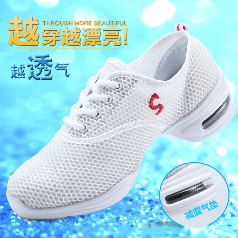 Soft sole Dance shoes for women breathable mesh square dance training shoes lightweight jazz modern dance sneakers for Adult
