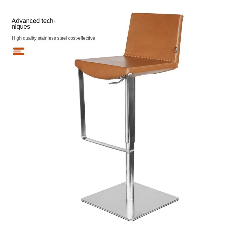 Bar Stool Stainless Steel Lifting Rotating Backrest High Chair Modern Minimalist Bar Front Desk Chair Light Luxury