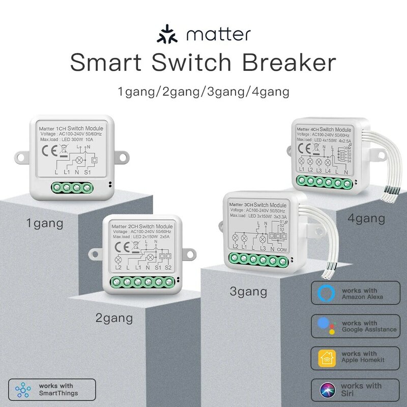 Matter 스마트 스위치 차단기 모듈 회로 차단기, 와이파이 스마트 홈 자동화, 홈킷 알렉사 구글 스마트팅과 협업