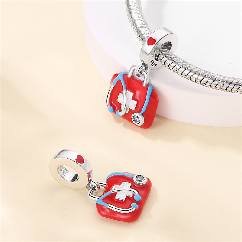 Actual 925 Sterling Silver Red Barbell Love Charm Fit Pandora Bracelet Women's DIY Sports Party Exquisite Jewelry Accessories