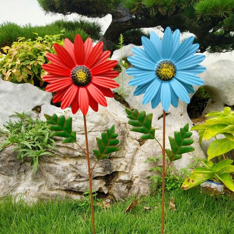 Metall Gänseblümchen Garten Pfähle Dekor, Metall Blumen stab im Freien Dekorationen, 3D Gänseblümchen Pfahl Hof Kunst für Wand