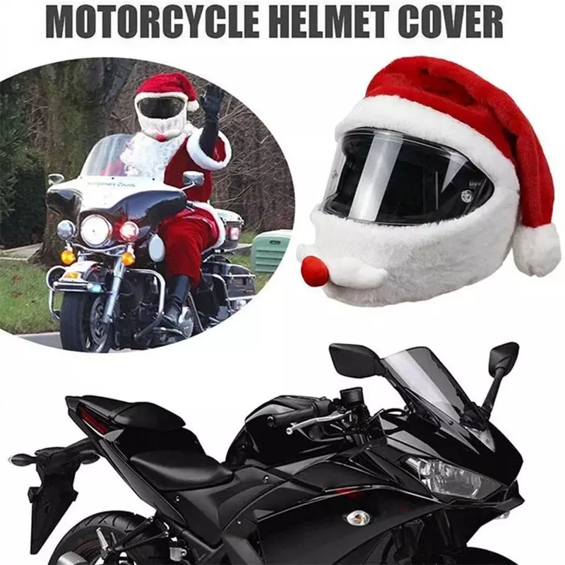 오토바이 크리스마스 모자 플러시 수제 귀여운 헬멧 커버, 크리스마스 스타일, 축제 터치 헬멧, 후드 슬리브