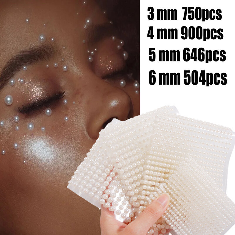 3D Pearl Face Jewels Eyeshadow Stickers, auto-adesivo, corpo, sobrancelha, Diamond Nail Stickers, decoração, 3mm, 4mm, 5mm, 6mm