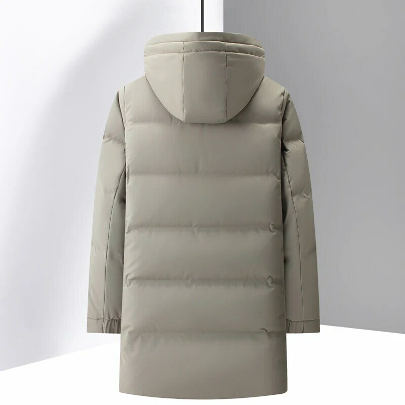 Abrigo de plumón de longitud media para hombre, chaqueta gruesa y cálida de algodón, sombrero desmontable, invierno, 2023