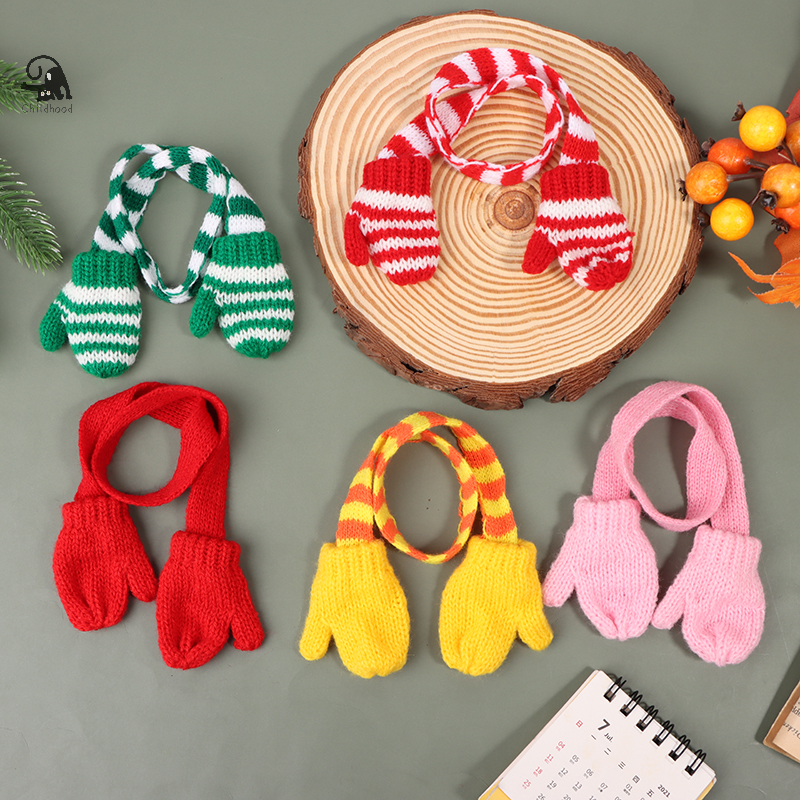 Mini cachecol de tricô chapéu e luva boneca Headwear Dollhouse, decoração da cena do Natal, traje de estimação pequeno, acessórios para vestir, 1/12