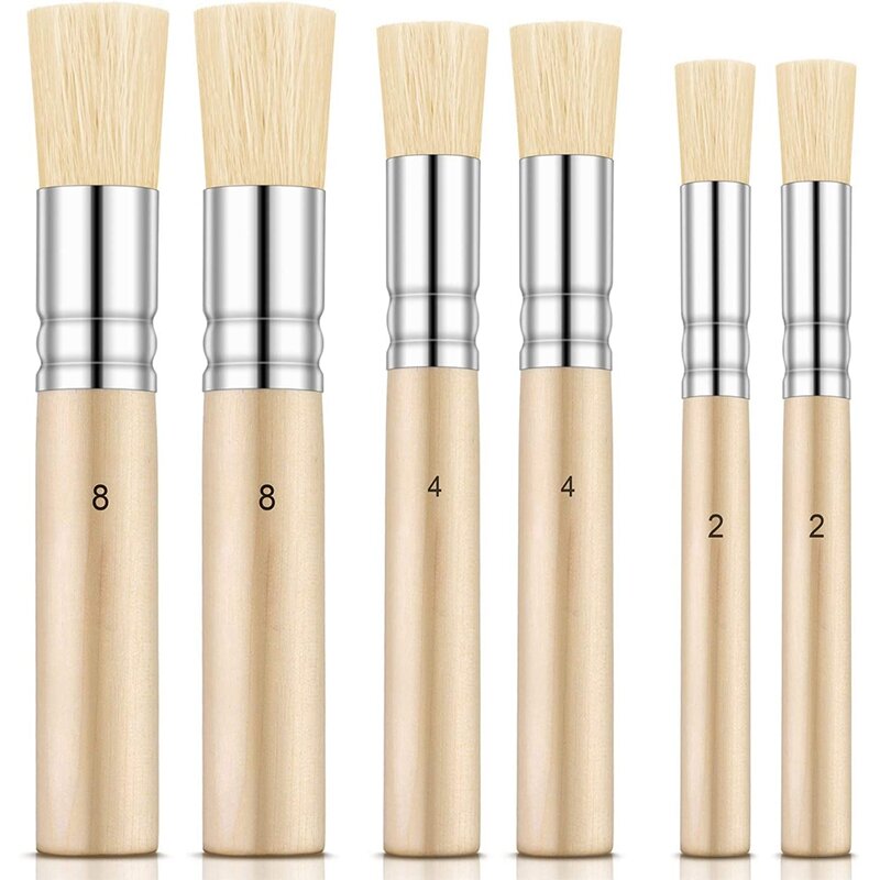 6 Pcs Wooden Stencil Brushes Painting Bristle Brushes For Acrylic Watercolor Art Painting Project DIY Crafts, 3 Sizes