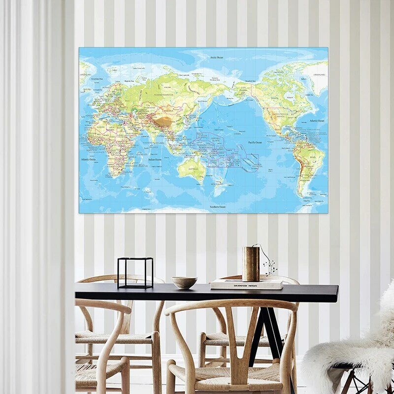225*150cm mapa świata topografia włóknina płótno malarstwo ścienne bez ramki plakat i druk salon dekoracja wnętrz