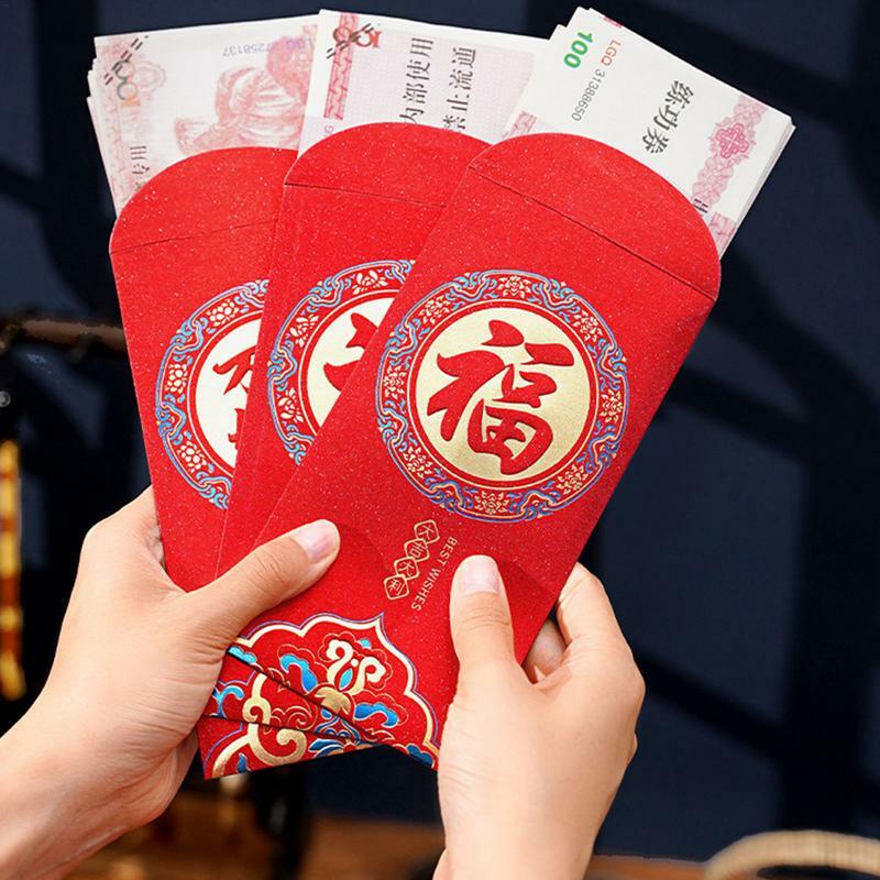 Enveloppe rouge porte-bonheur du nouvel an chinois, symbole du dragon, enveloppe de poche à l'argent, décor du zodiaque, ensemble de 6 pièces