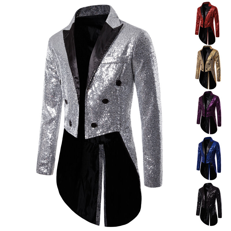 Men Shiny Sequin Glitter Embellished Blazer Jacket Men Nightclub Prom Suit Blazer Costume Homme Singers Stage Clothes Tuxedo new
