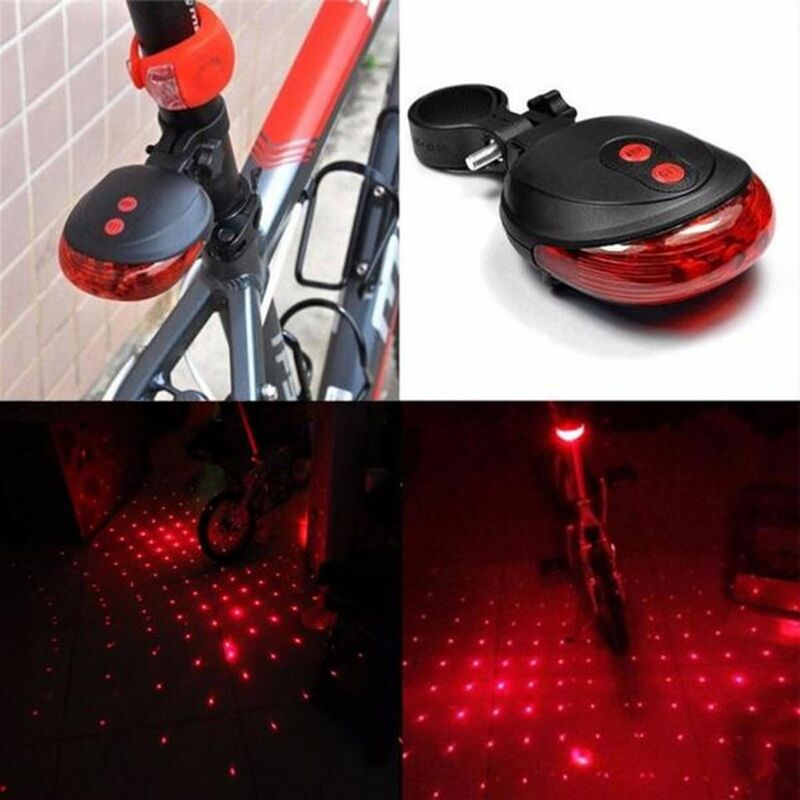 จักรยานคุณภาพสูงจักรยานคำเตือนความปลอดภัย Led ไฟติดจักรยานเลเซอร์ไฟหลอดไฟกระพริบ LED ไฟท้ายจักรยาน5 LED + 2เลเซอร์