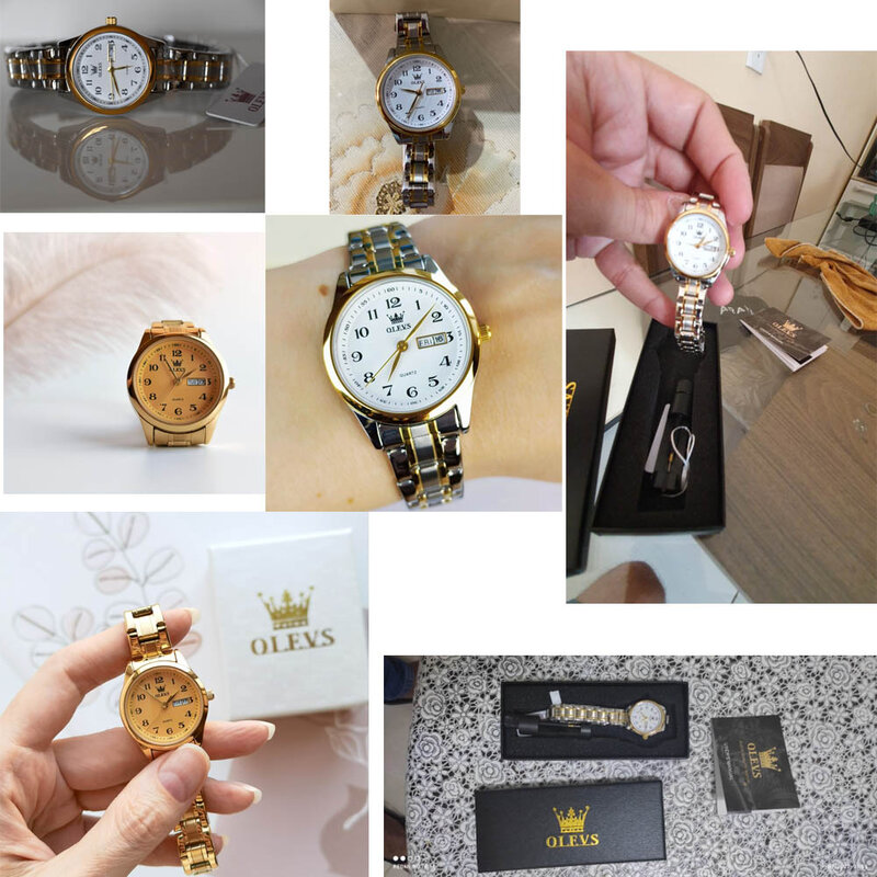 OLEVS-Relógio Quartzo de Luxo Feminino, Relógios Elegantes em Aço Inoxidável, Relógio Luminoso, Impermeável, Semana e Data, Vestido Feminino