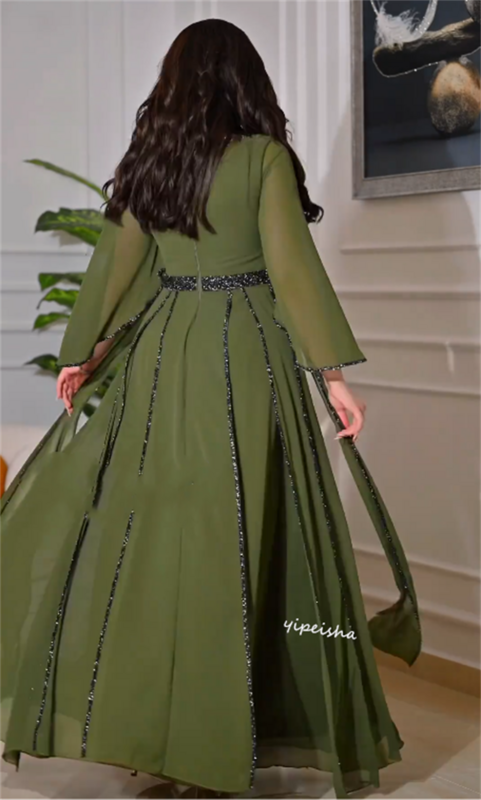 Gaun Prom Arab Saudi Satin manik-manik pesta A-line O-Neck Bespoke gaun acara gaun panjang