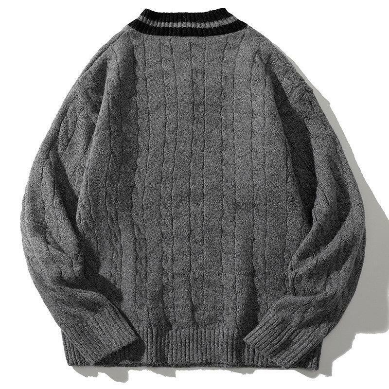 2023 Men's Autumn New V-neck Casual Sweater Winter Twist Fashion Sweater