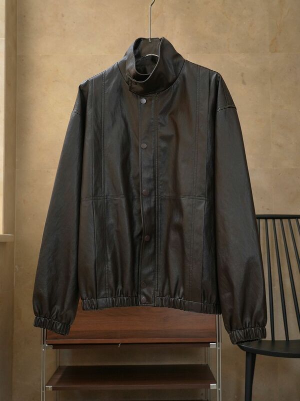 Женская демисезонная куртка из ПУ кожи, свободный силуэт, воротник стойка, модное кожаное пальто для женщин, новинка 2023