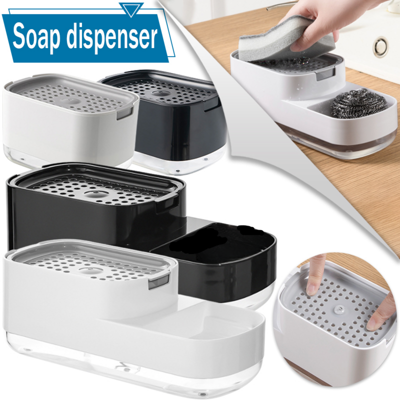 Dispenser sabun cuci piring dapur, Dispenser sabun cair dengan dudukan spons 2 In 1 untuk wastafel dapur