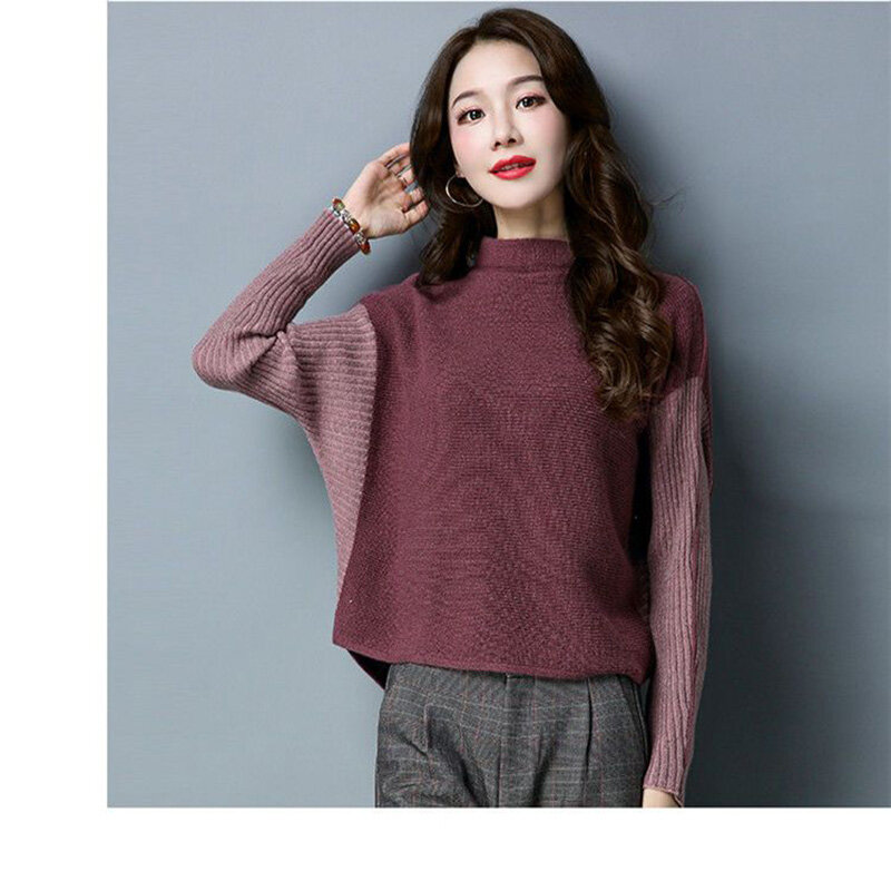 Fashion Spliced Bright Silk Batwing Sleeve Sweaters Women's Clothing 2023 Autumn Winter New All-match Pullovers Commute Tops