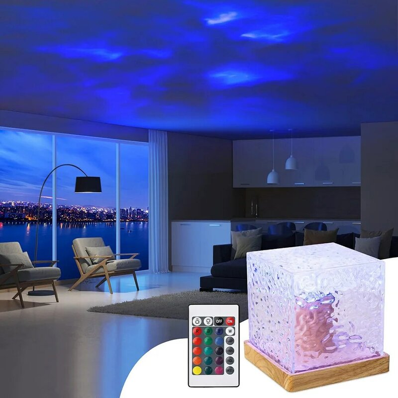 Lámpara de cristal agua ondulación proyector luz la noche decoración casas dormitorio estética atmósfera regalo vacaciones luces del atardecer