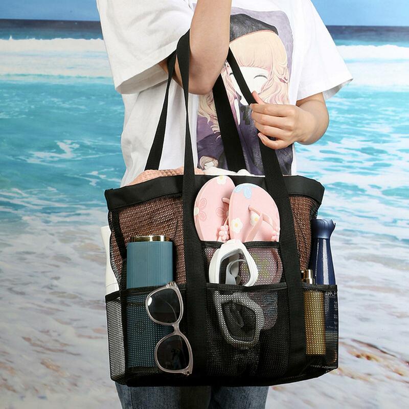 Przenośna damska torba do przechowywania w pływaniu siatkowa kieszeń plażowa torebka kąpielowa duża pojemność na wakacje ręczniki na siłownię zabawki na plażę