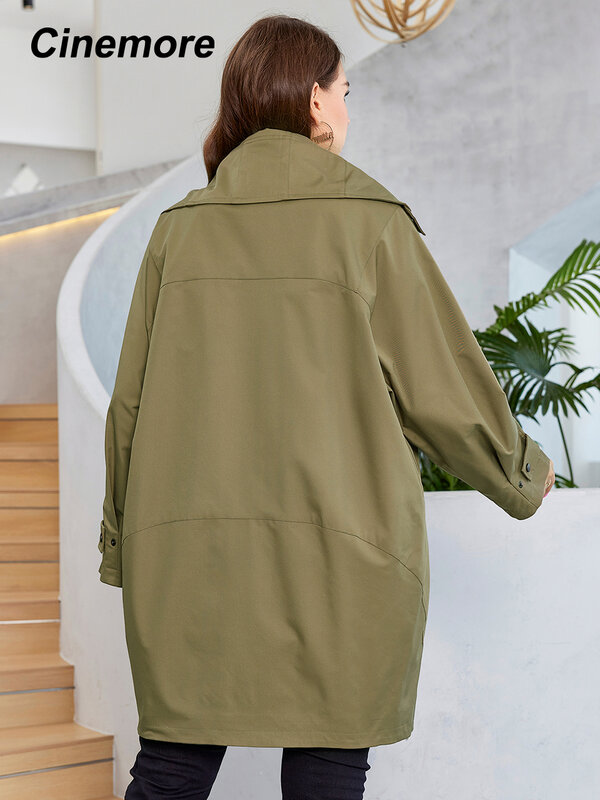 Trench coat impermeável das mulheres, jaqueta blusão casual de tamanho grande com gola, sobretudo solto, outono