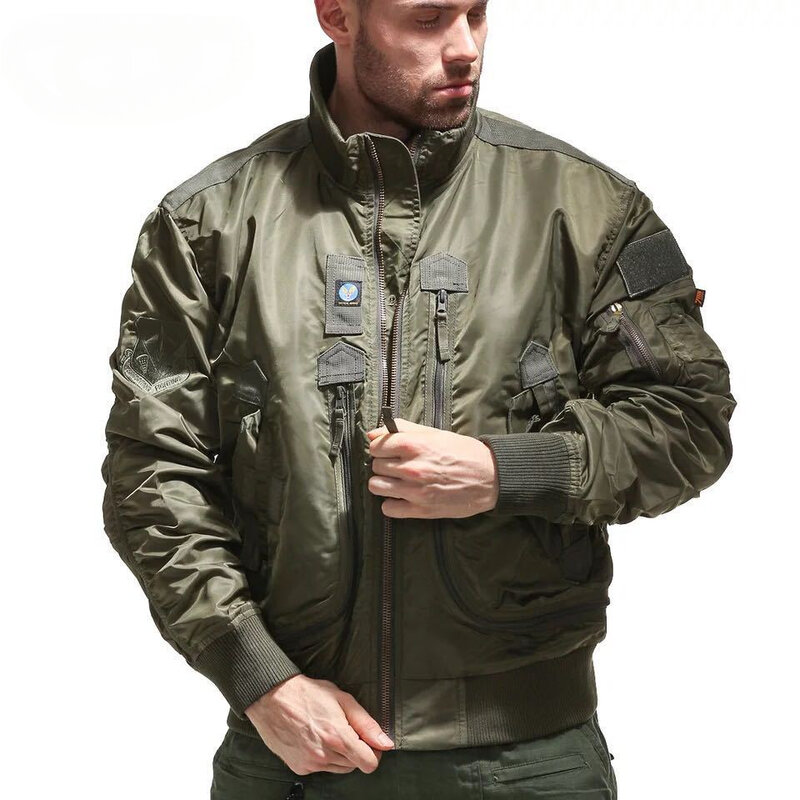 Men Bomber Jacket 2024 Spring Outdoor Slim-fit Hiking Tactical Windproof stand collar Coat Fashionable Multi-pocket Men's Wear