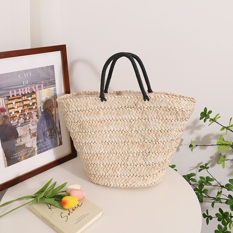 W nowym stylu taśma w stylu retro ozdobiona torbą ze słomy pszennej podróżna torebka plażowa