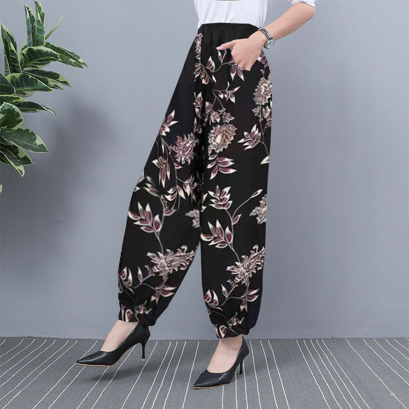 Pantalon sarouel imprimé pour femme, vêtements d'été confortables, impression droite, vintage, taille élastique, 2024