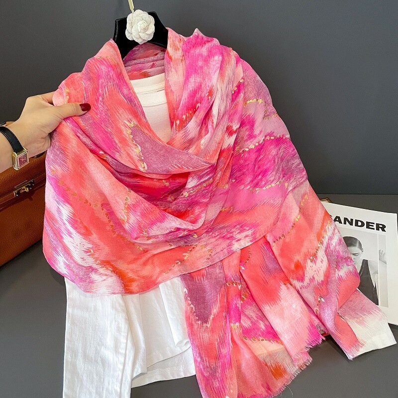 Ombre Tie Dye Wavy Bronzing Scarf Thin Breathable  Viscose Shawl Summer Casual Sunscreen Travel Scarves Women Muslim Hijab Sjaal