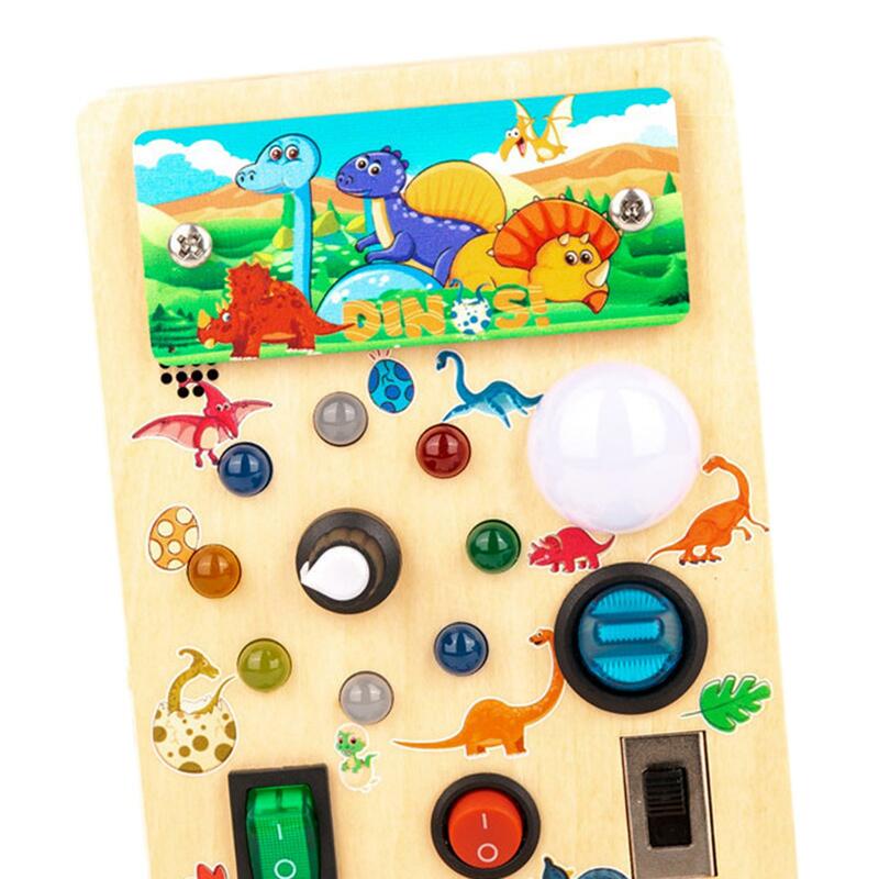 Wooden Busy Board with 8 LED Light Switches Activity Toys for Toddlers 1-3