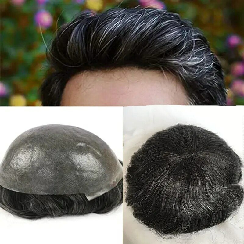 Human Hair Hairpieces 0.04-0.06mm Thin Skin PU Replacement System Human Hair Men Toupees Remy Hair Mens Wigs 10X8inch