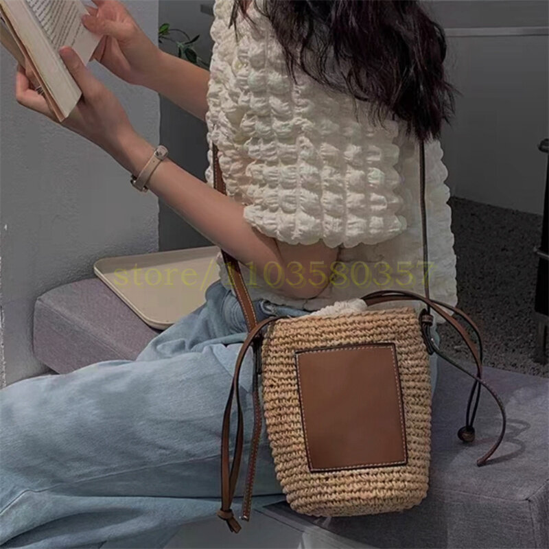 Straw bag For Women Rushwork Design Summer 665418 Phone Mini Feminina Handbag Hand Bags Handbags Beach Holiday Wear Outdoor