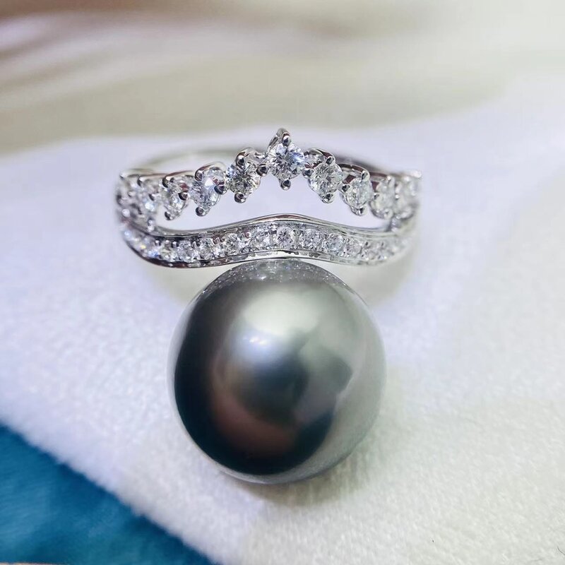 18K diamantes pérolas anéis para mulheres, pedestais configurações, DIY, 12mm, JY2023