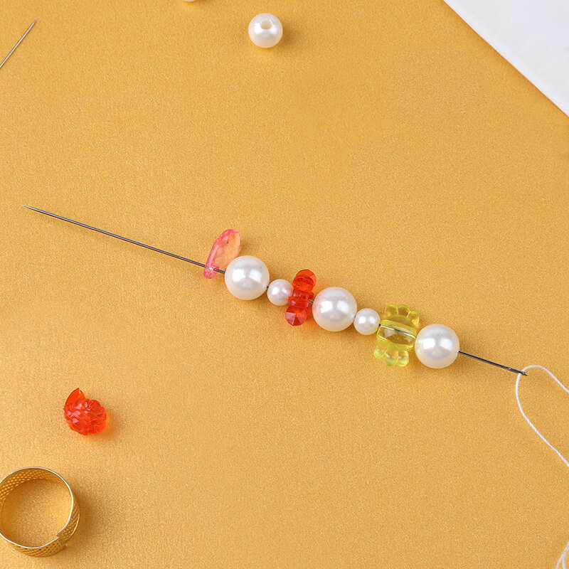 Fenrry 34Pcs Beading Needles Set with Central Opening Curved Beading Needles Straight Beaded Needles Needle Threader Thimble