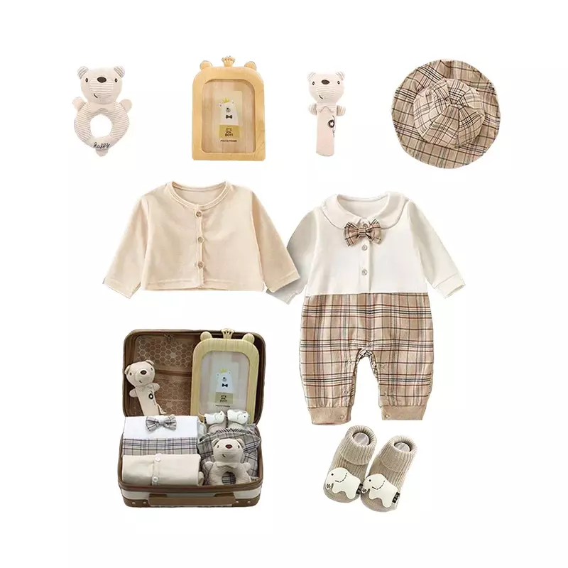 Conjunto de macacão de coelho marrom do bebê, roupas de algodão, meninas, meninos, caixa de presente recém-nascida, primavera
