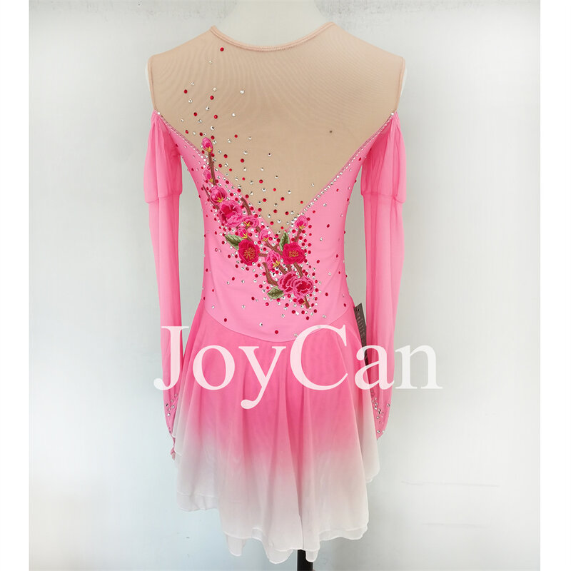 JoyCan-فستان التزلج على الجليد للفتيات ، دنة وردي ، شبكة مطاطية ، ملابس الرقص المنافسة ، حسب الطلب